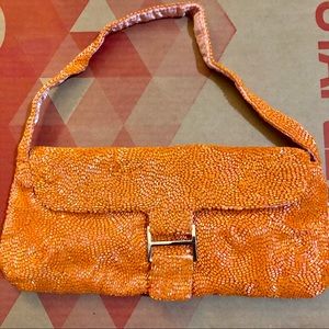 Orange Beaded Over the Shoulder Purse